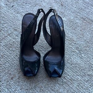 Aldo Glossy Navy Black Suede Slingback Heels